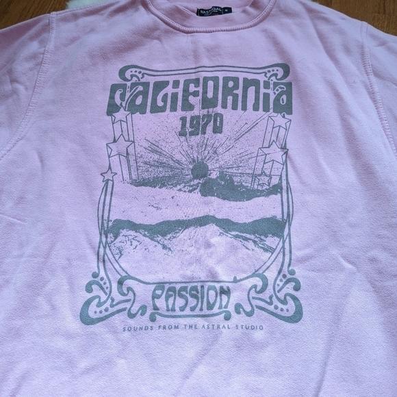 NASTY gal California graphic pullover sweatshirt pink medium - Picture 6 of 11
